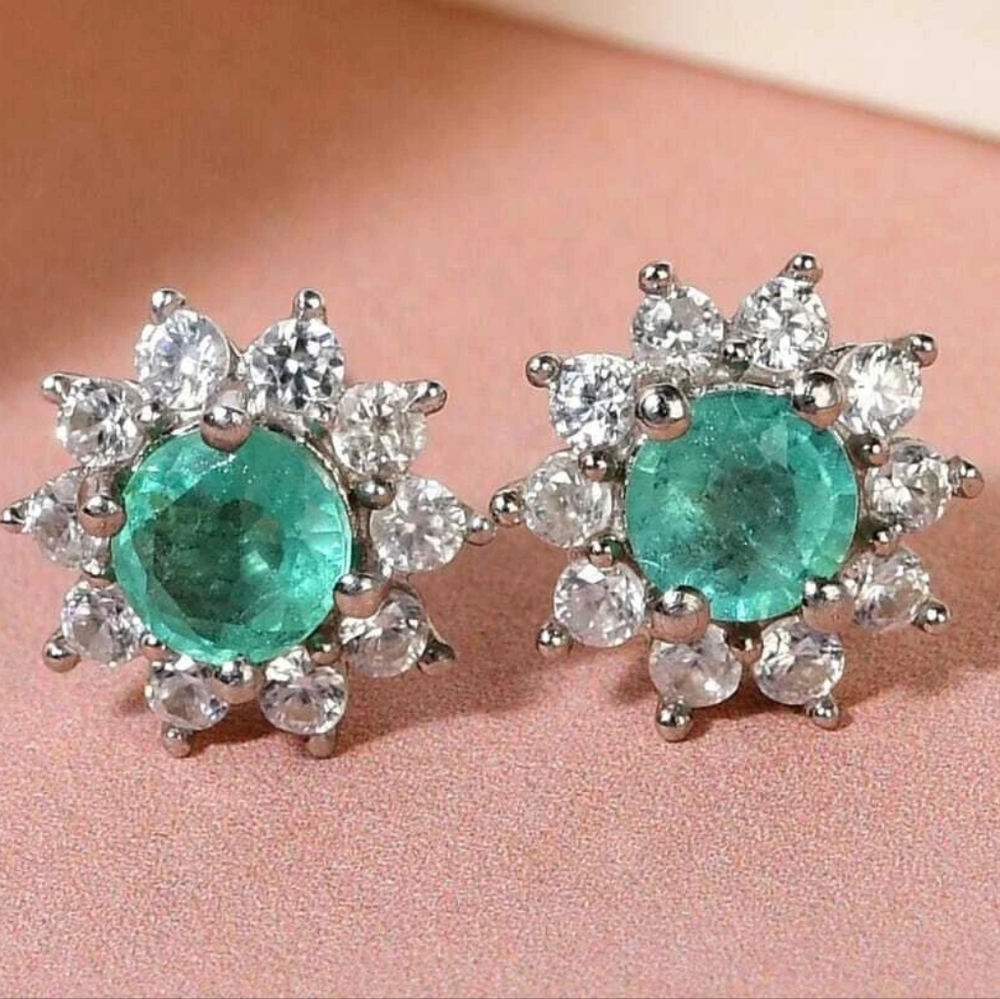 Nephrite and White Topaz Sunburst Earrings